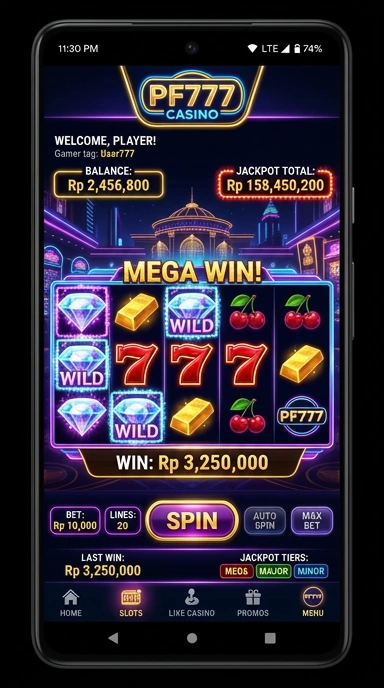 Screenshot aplikasi pf777 dengan tampilan utama yang menarik.